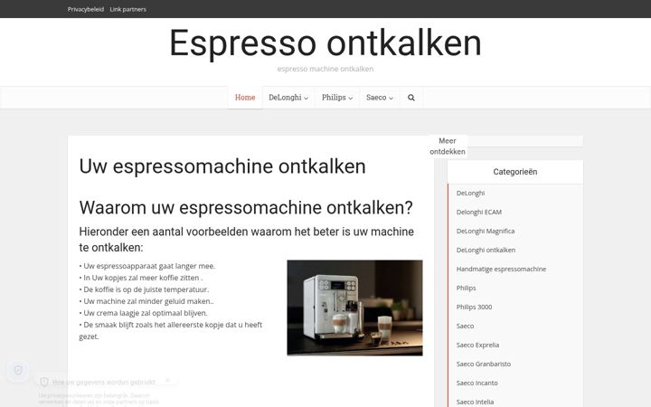 Screenshot ta' espressoontkalken.nl
