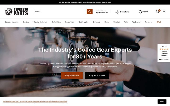 Skärmbild av espressoparts.com