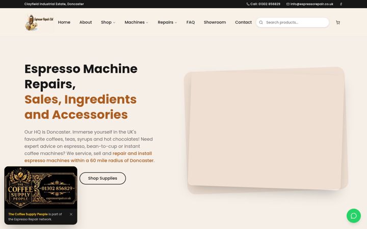 Skærmbillede af espressorepair.co.uk