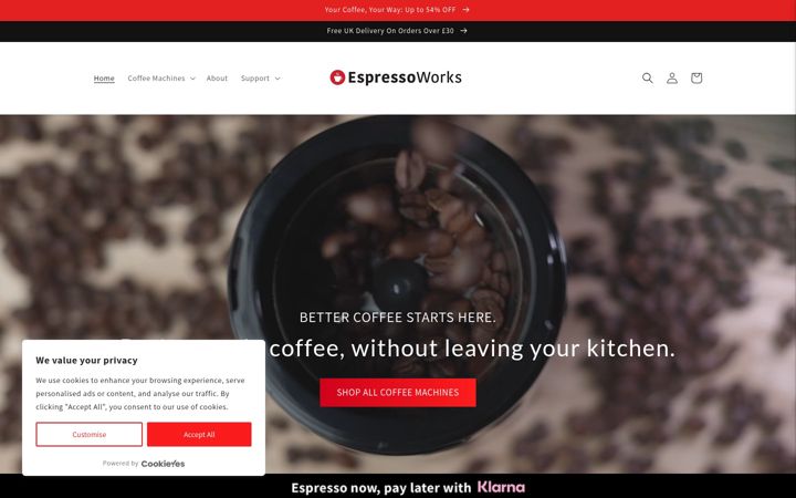 Skærmbillede af espressoworks.uk