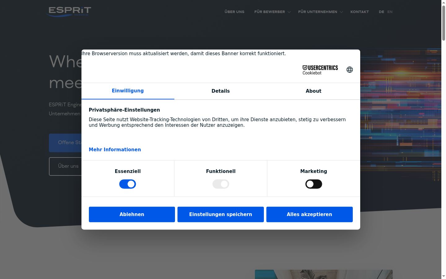 Screenshot of the consent banner shown before any interaction