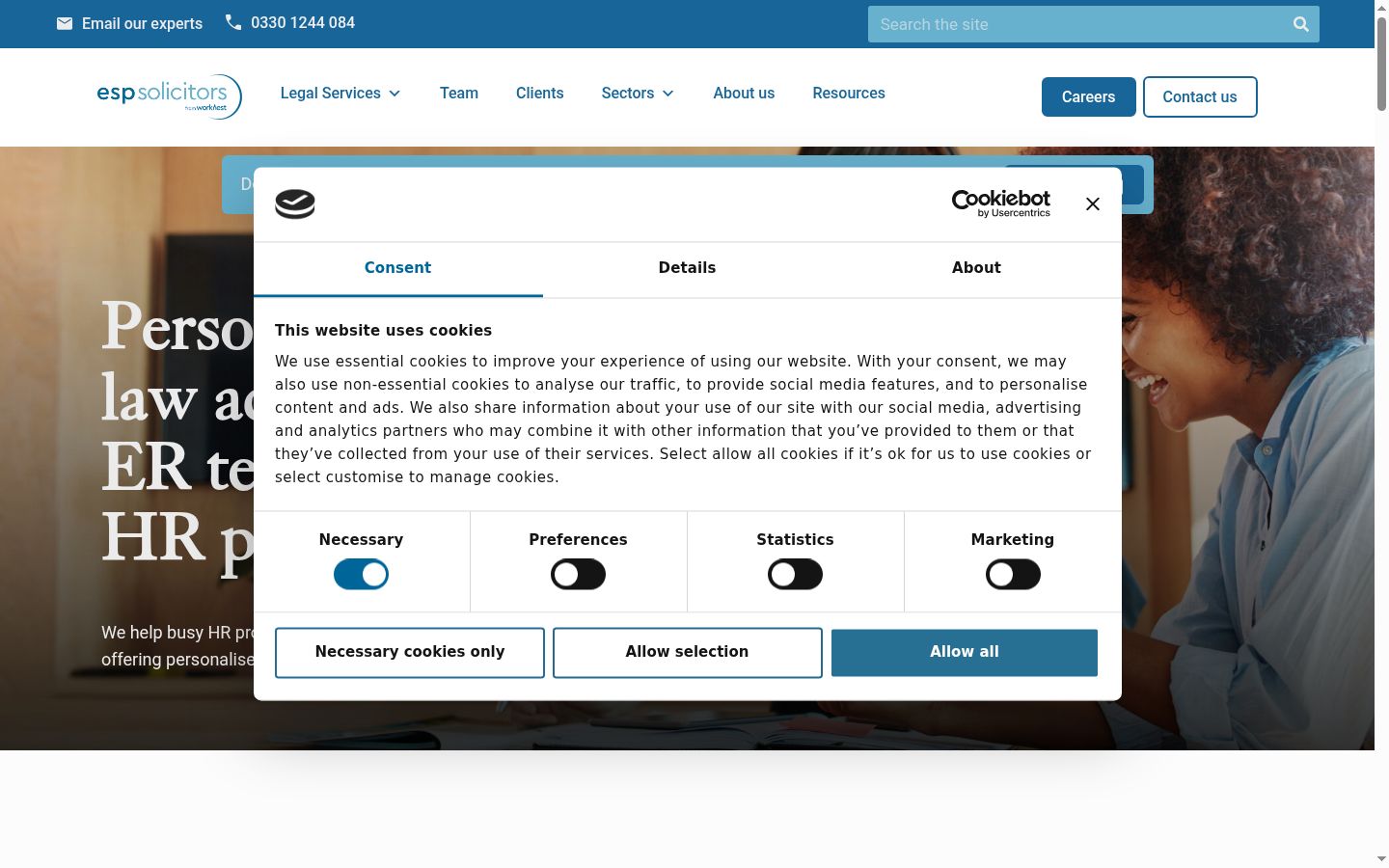 Screenshot of the consent banner shown before any interaction