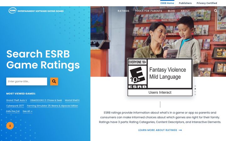 Screenshot von esrb.org