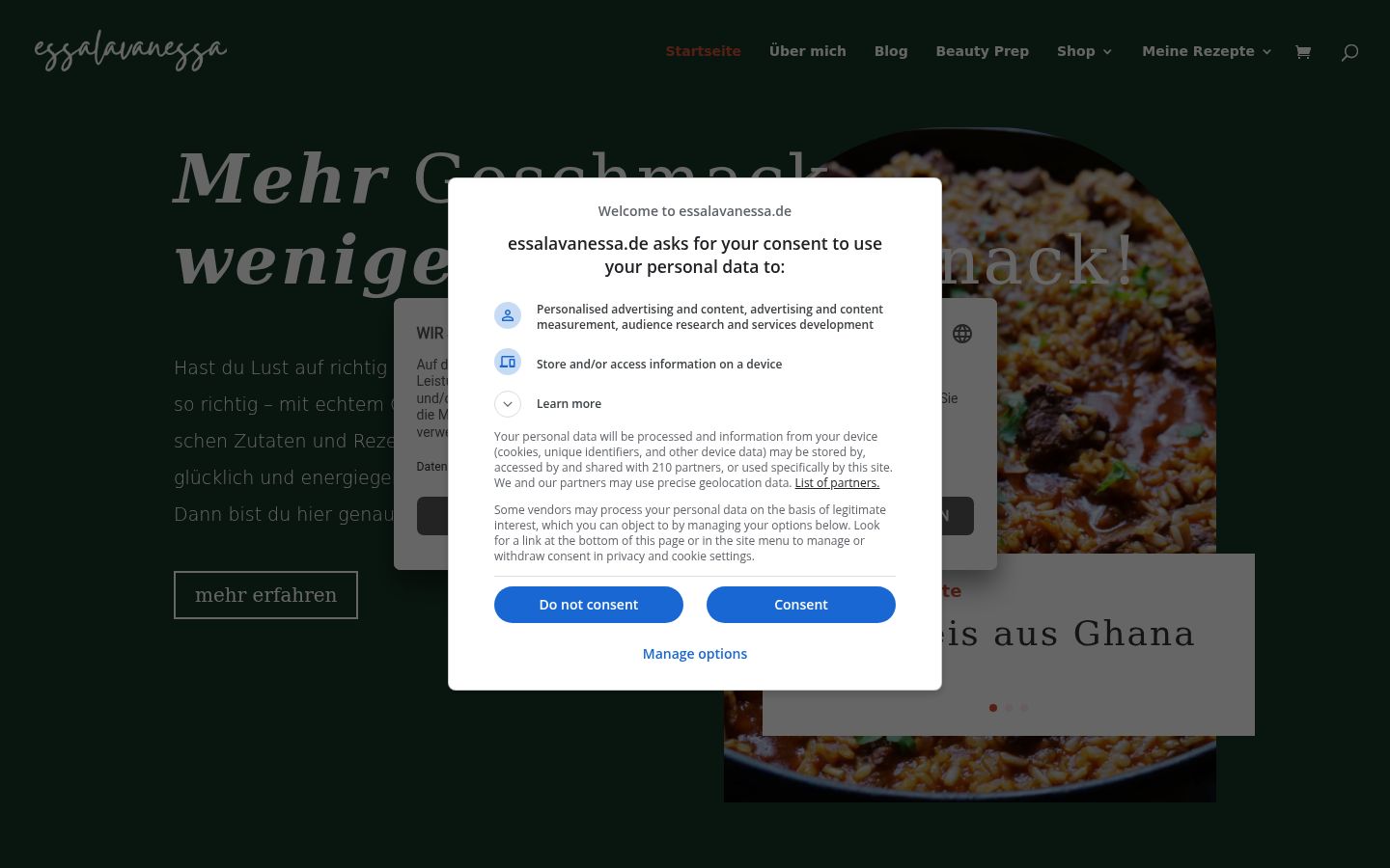 Capture d'écran de la bannière de consentement affichée avant toute interaction