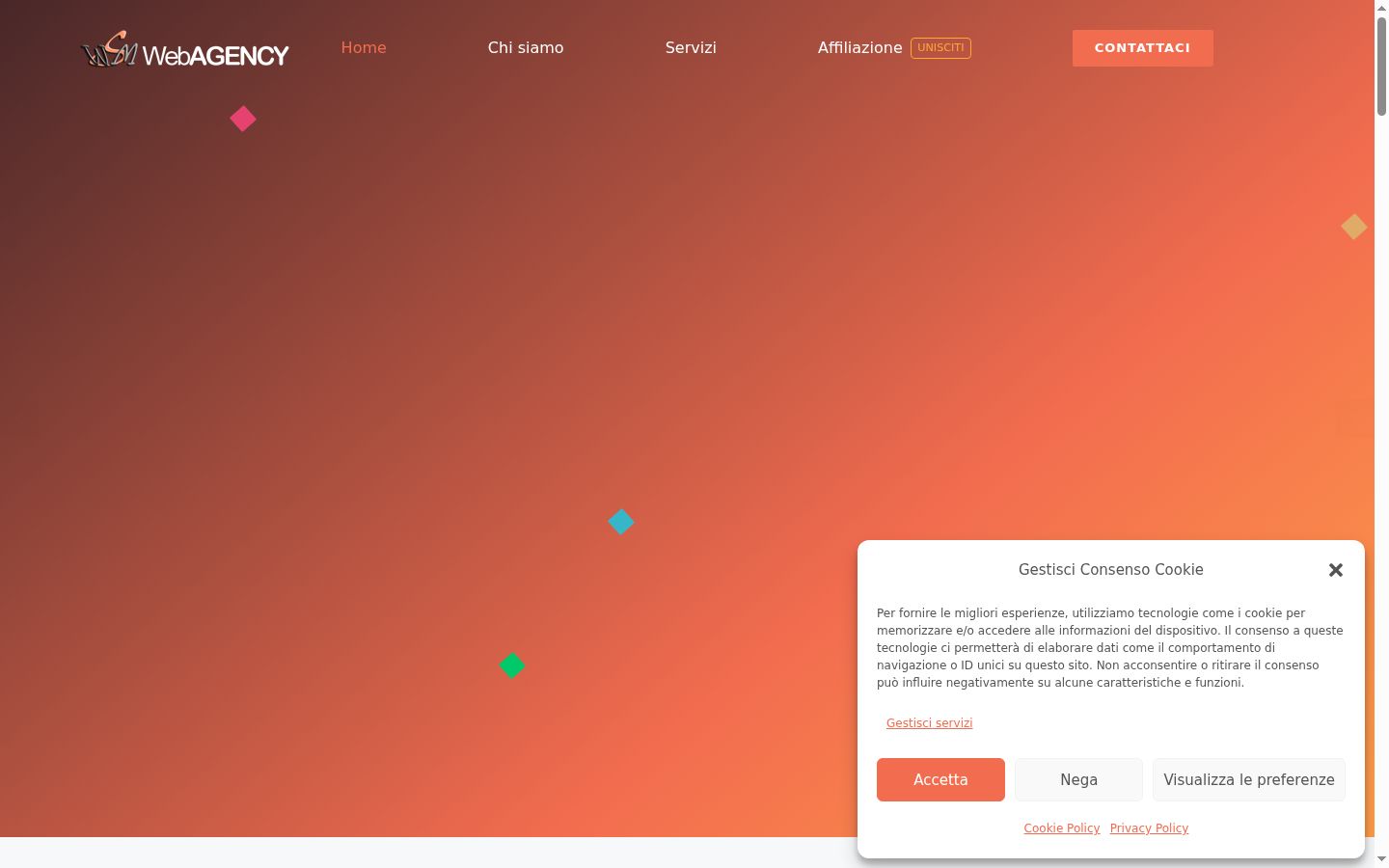 Screenshot del banner di consenso mostrato prima di qualsiasi interazione