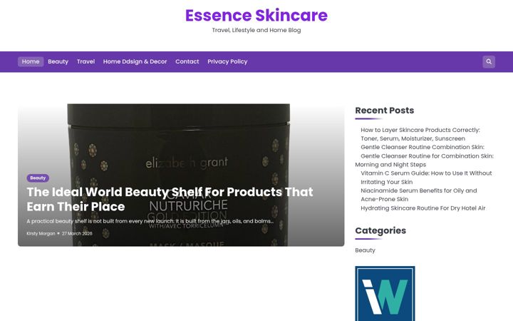 Posnetek zaslona essenceskincare.info