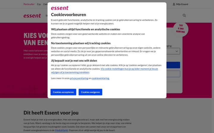 Screenshot of essent.nl