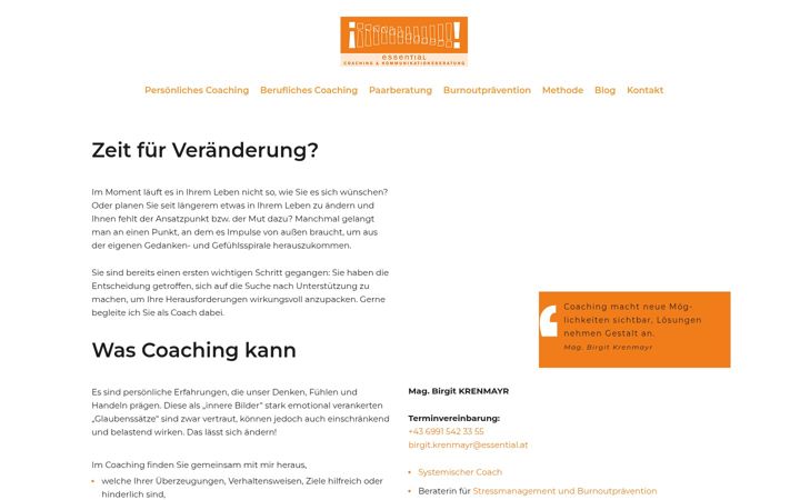 Kuvakaappaus sivustosta essential-coaching.at