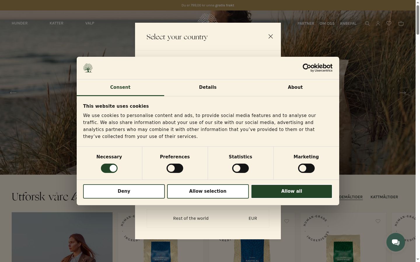 Screenshot of the consent banner shown before any interaction