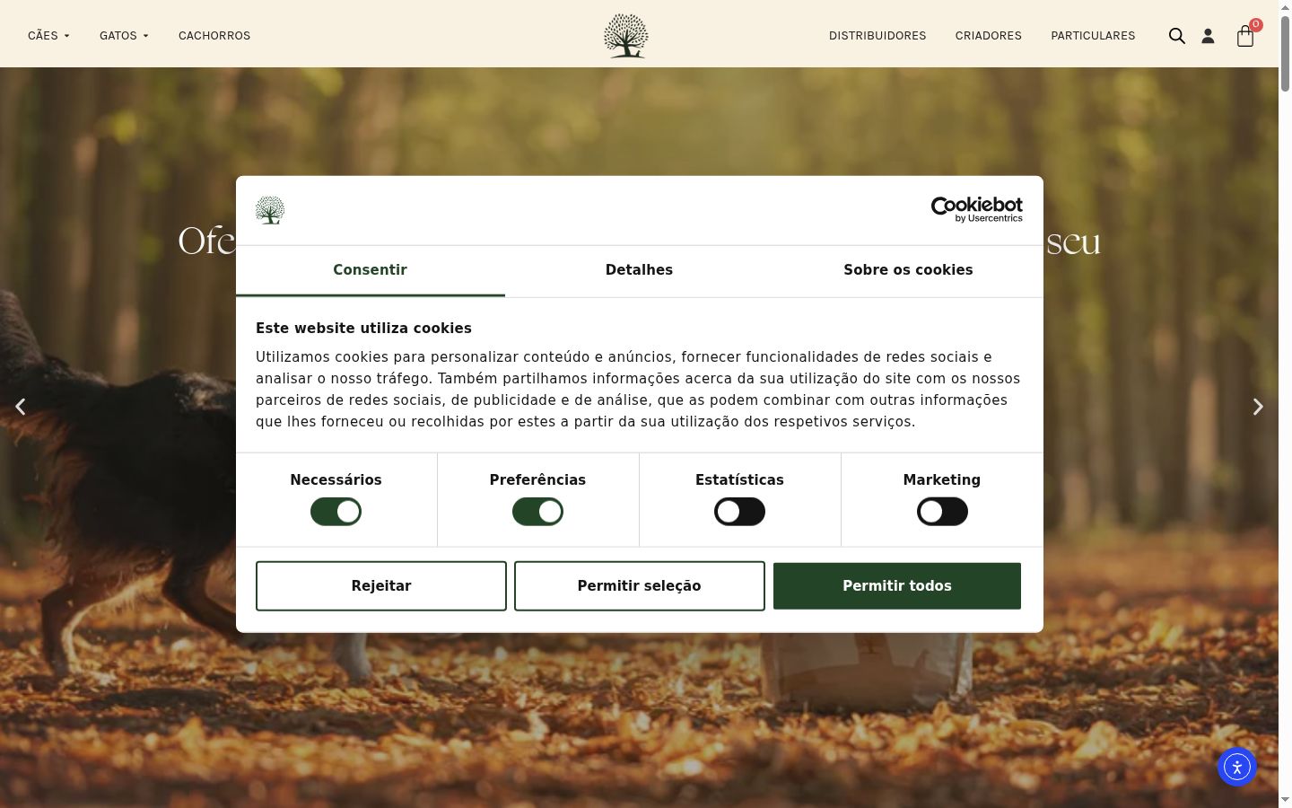 Captura de pantalla del banner de consentimiento mostrado antes de cualquier interacción