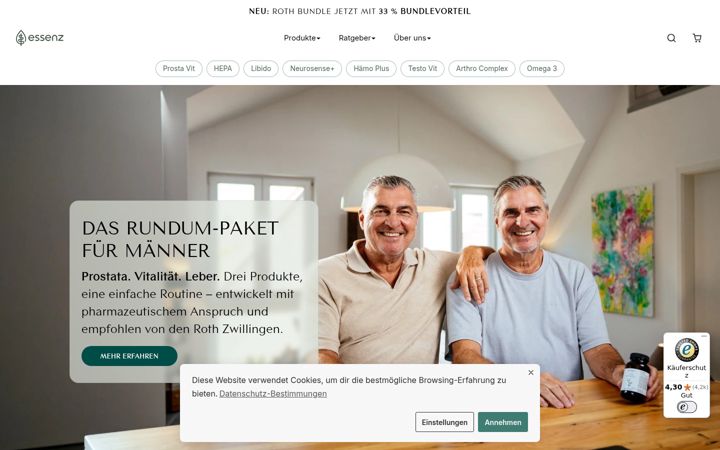Kuvakaappaus sivustosta essenzshop.at