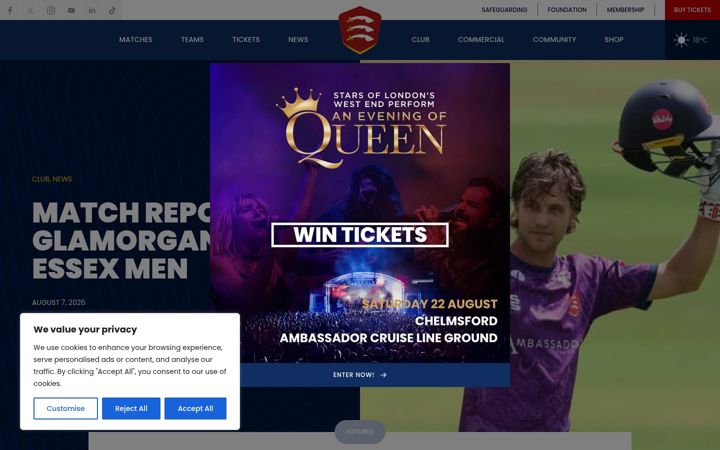 Skærmbillede af essexcricket.org.uk