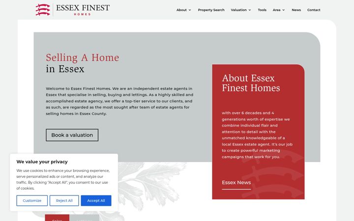 Captură de ecran a essexfinesthomes.co.uk