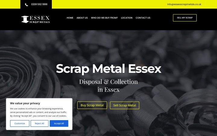 Skærmbillede af essexscrapmetals.co.uk