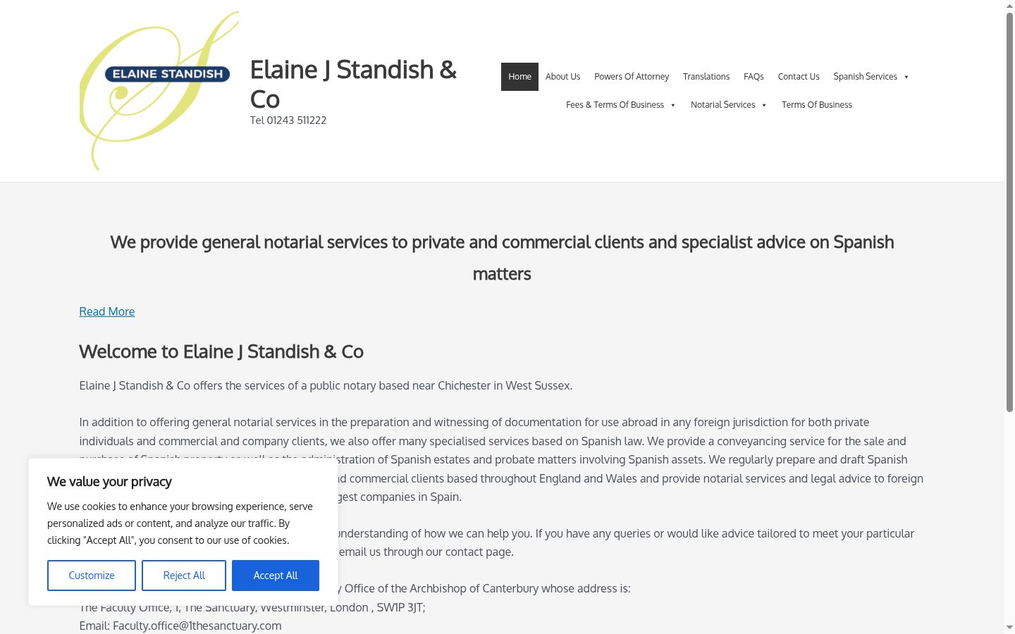 Captura de ecrã do banner de consentimento apresentado antes de qualquer interação
