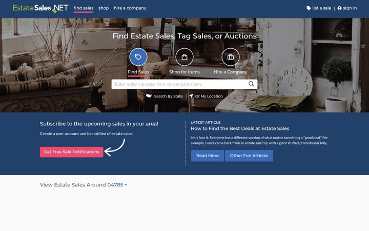 Screenshot von estatesales.net