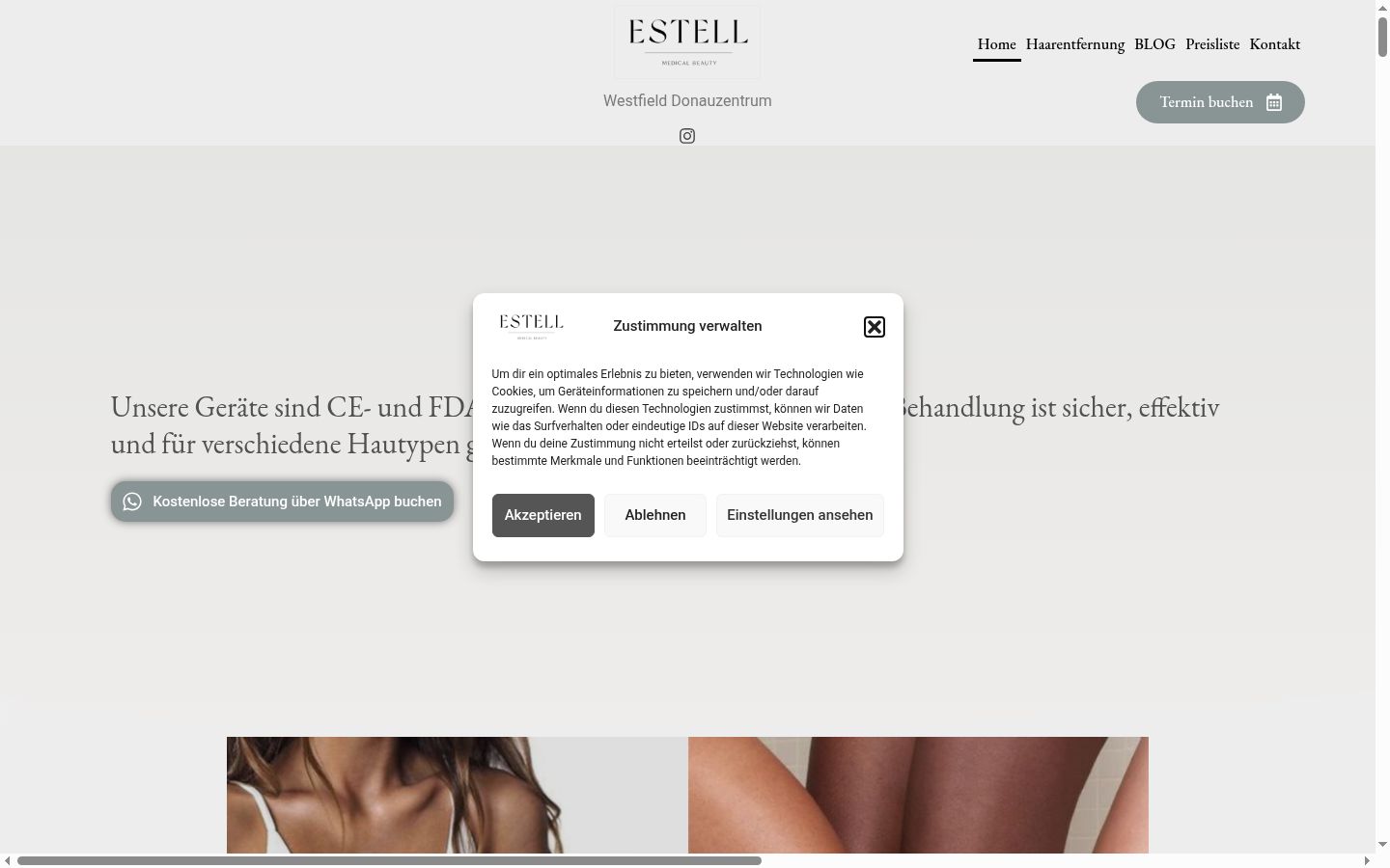 Captura de ecrã do banner de consentimento apresentado antes de qualquer interação