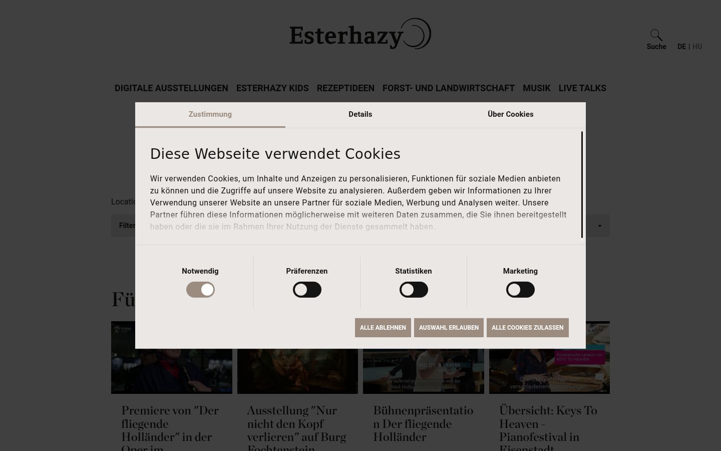 Screenshot des Einwilligungsbanners vor jeglicher Interaktion