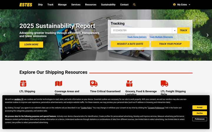 Screenshot of estes-express.com