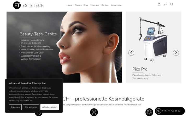 Screenshot van estetech.de