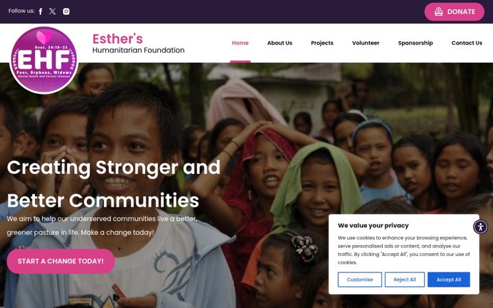 Screenshot van esthershumanitarianfoundation.org