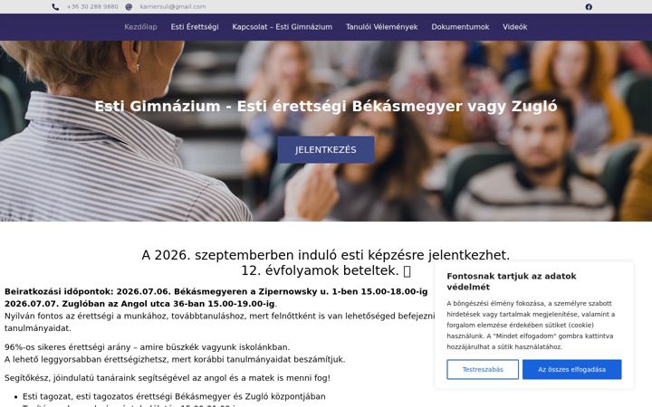 Kuvakaappaus sivustosta estierettsegi.hu