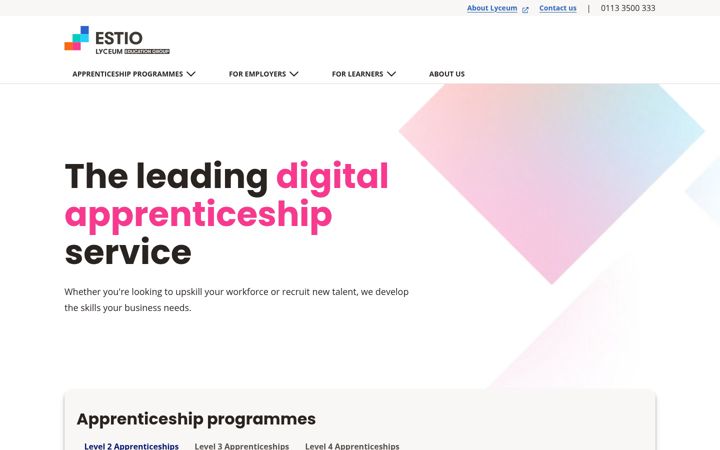 Kuvakaappaus sivustosta estio.co.uk