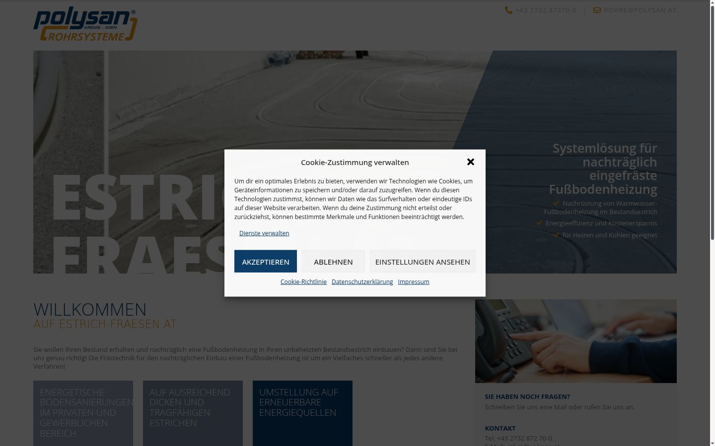 Captura de ecrã do banner de consentimento apresentado antes de qualquer interação