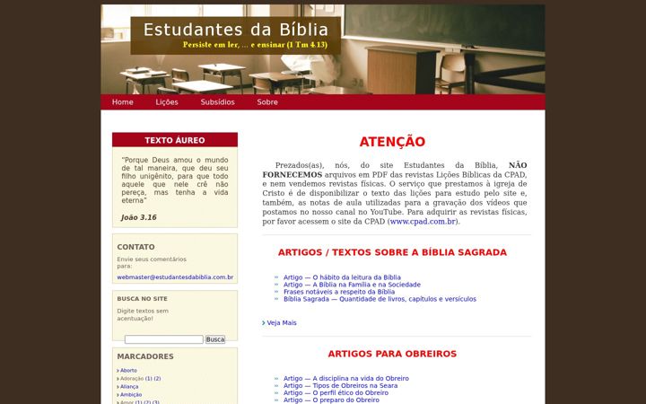 Screenshot of estudantesdabiblia.com.br