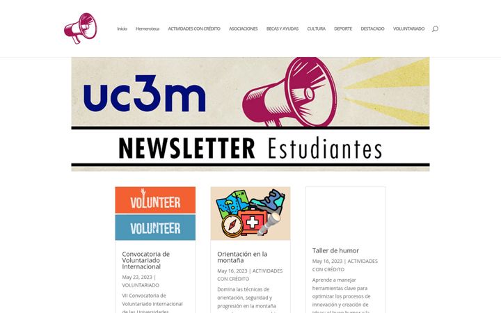 Screenshot stránky estudiantes-newsletter.uc3m.es
