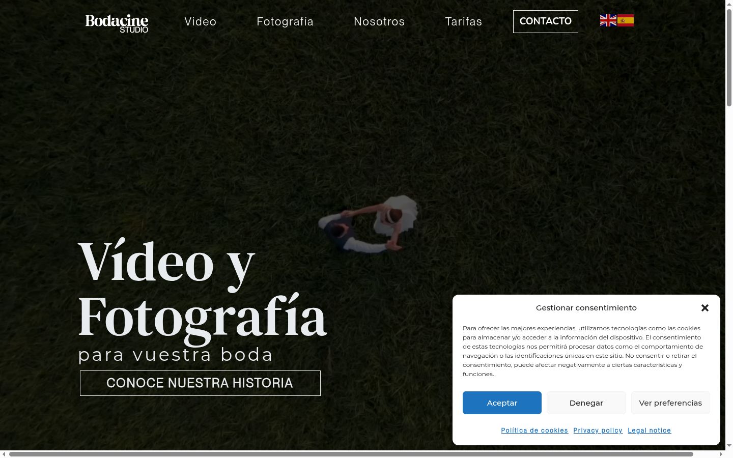 Captura de pantalla del banner de consentimiento mostrado antes de cualquier interacción