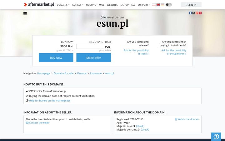 Ekrano kopija esun.pl
