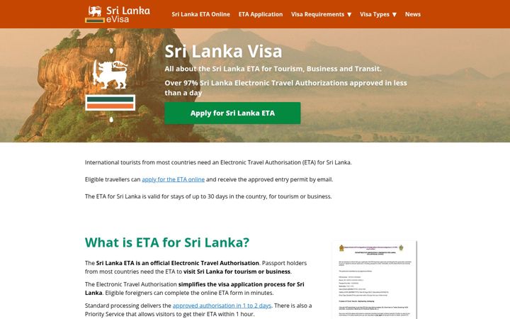 Screenshot of eta-srilankatravel.com