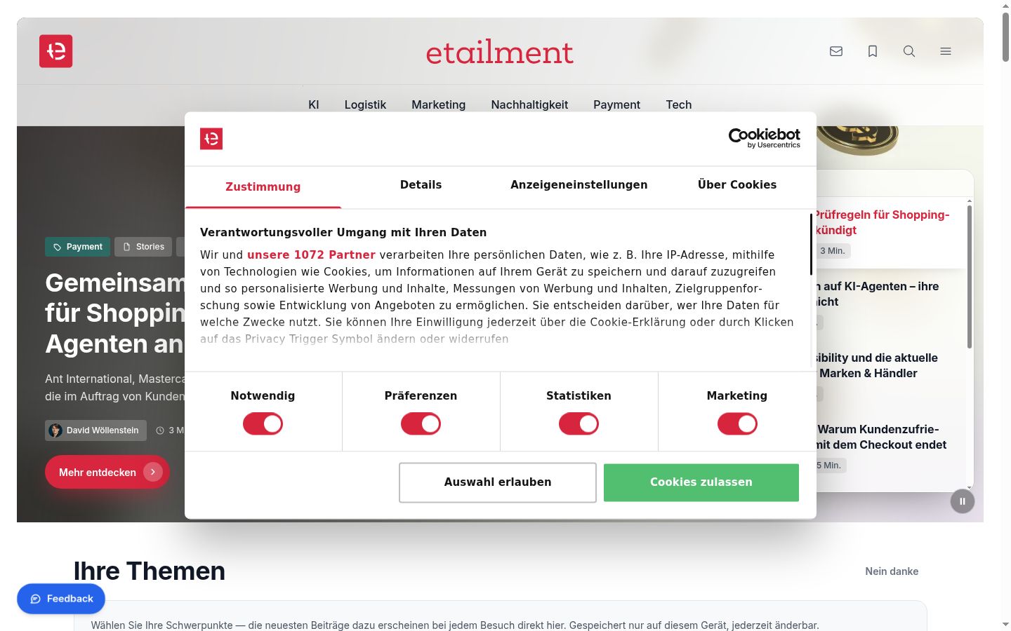 Screenshot tal-banner tal-kunsens muri qabel kwalunkwe interazzjoni