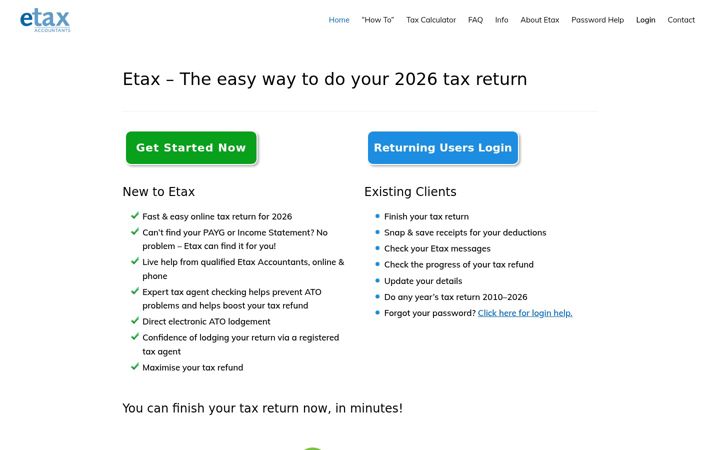 Skärmbild av etax.com.au