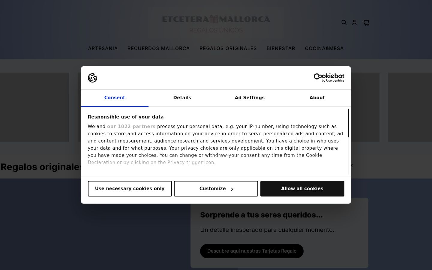 Snimka zaslona bannera za privolu prikazanog prije bilo kakve interakcije