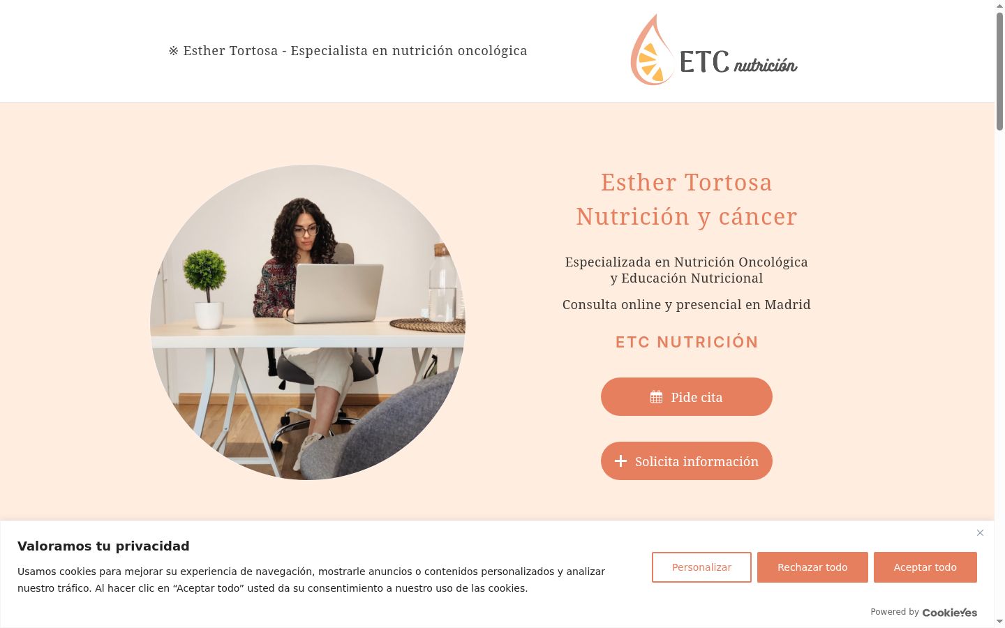 Captura de pantalla del banner de consentimiento mostrado antes de cualquier interacción