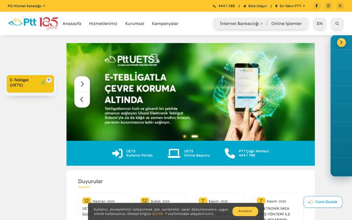 Screenshot of etebligat.gov.tr