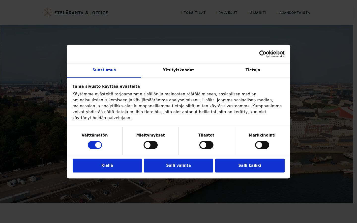 Sutikimo reklamjuostės, rodytos prieš bet kokią sąveiką, ekrano kopija