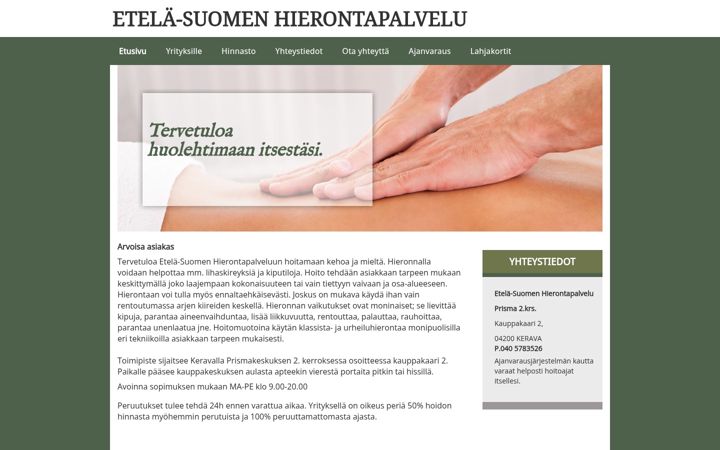 Екранна снимка на etelasuomenhierontapalvelu.fi