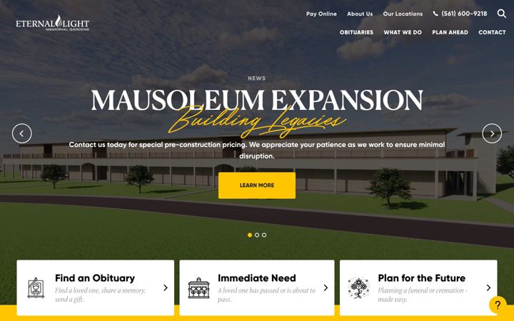 Screenshot of eternallightmemorialgardens.com