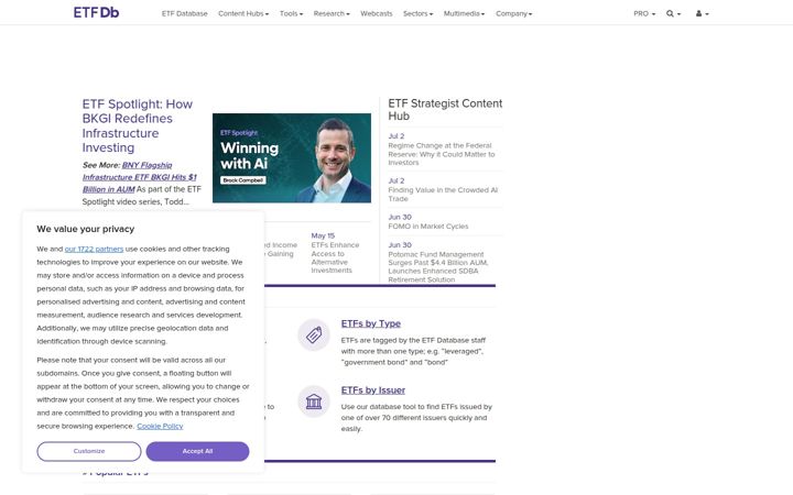 Screenshot stránky etfdb.com