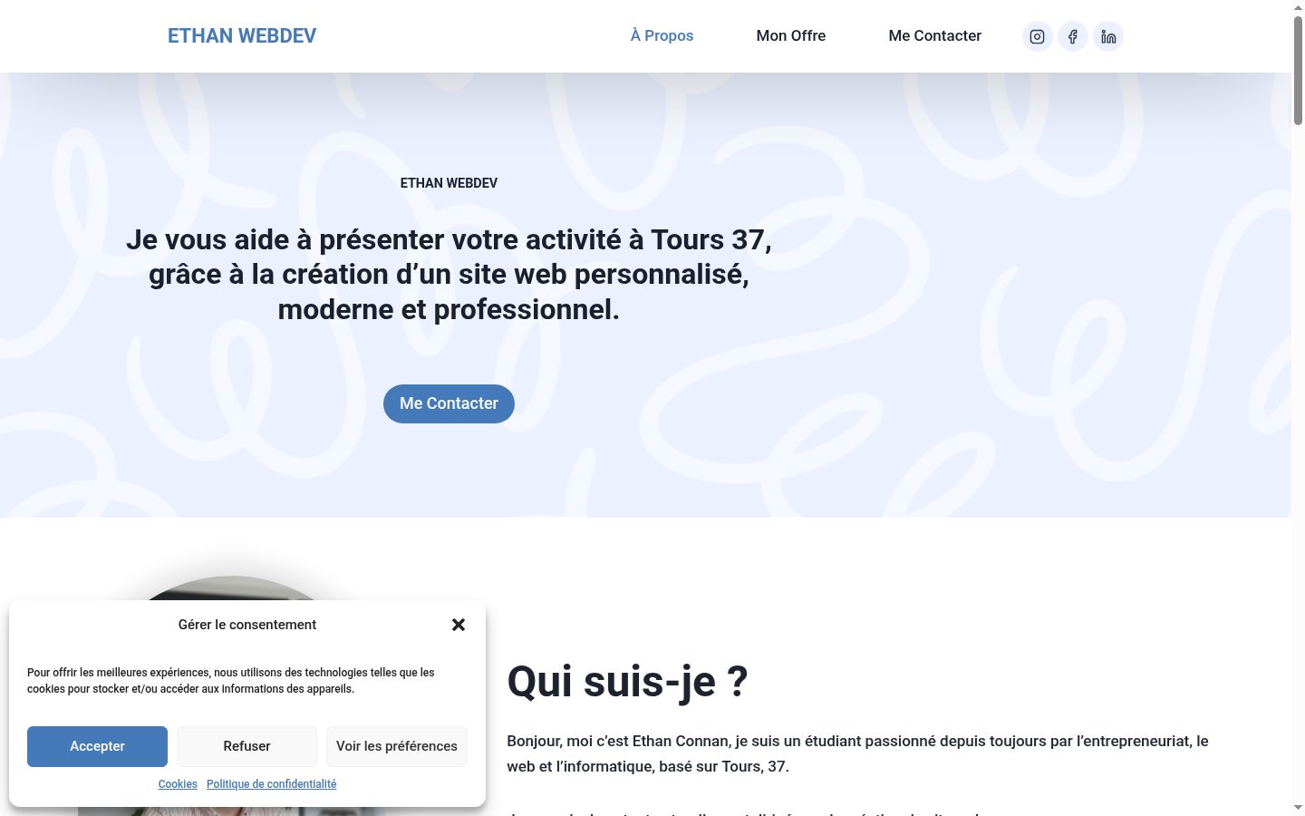 Capture d'écran de la bannière de consentement affichée avant toute interaction