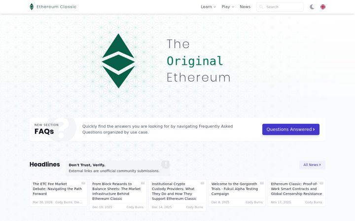 Screenshot of ethereumclassic.org