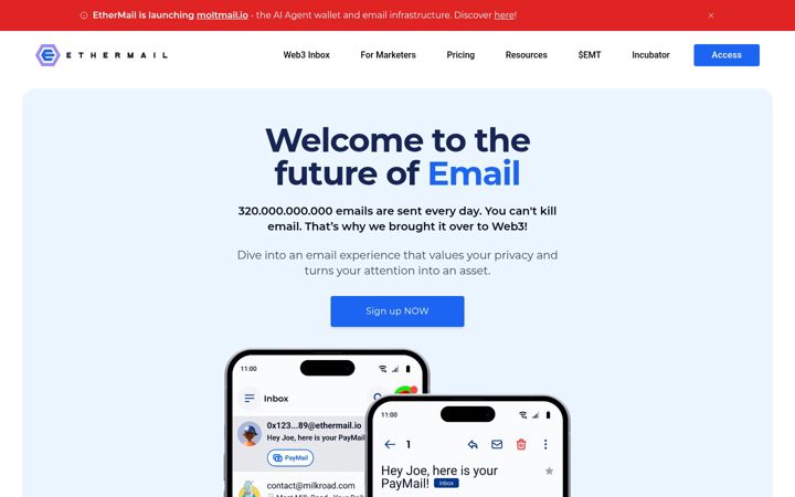 Skærmbillede af ethermail.io