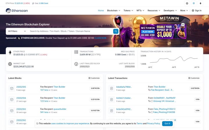 Skjámynd af etherscan.com