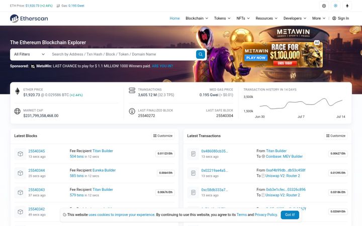 Screenshot van etherscan.io