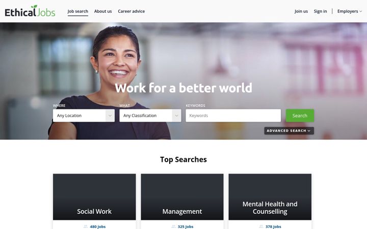 Screenshot of ethicaljobs.com.au