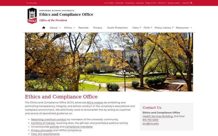 Screenshot of ethics.niu.edu