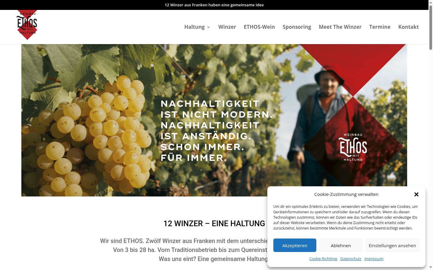 Screenshot des Einwilligungsbanners vor jeglicher Interaktion